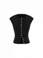 Knit Round Neck Button Front Top