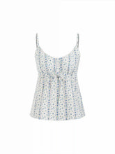 Cotton-blend Floral Scoop Neck Lace Trim Bowknot Oversized Cami Blouse