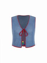 Knit Crochet V-Neck Colorblock Tie Front Bow Oversized Vest Curve & Plus