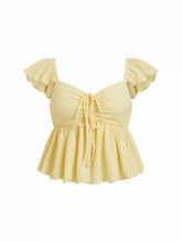 Textured Sweetheart Ruffle Sleeve Top Curve & Plus