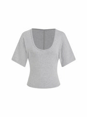 Cotton-blend U-neckline Short Bell Sleeve Tee
