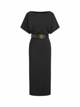 High Stretch Boat Neck Batwing Sleeve Straight Maxi Dress With Belt