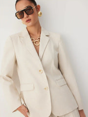 Linen-blend Notched Collar Regular Fit Blazer
