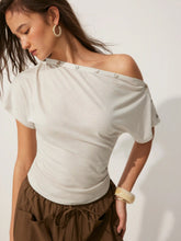 Wool-blend Boat Neck Ruched Short Sleeve Top
