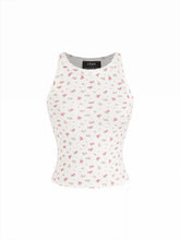 Cotton-blend Floral Scoop Neck Crop Tank Top