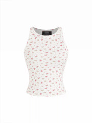 Cotton-blend Floral Scoop Neck Crop Tank Top