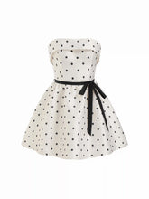 Sculptural Colorblock Polka Dot Knotted Off-Shoulder Flared Mini Dress