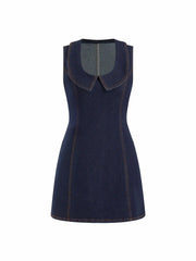 Stretch Washed Denim Collar Shirt Mini Dress
