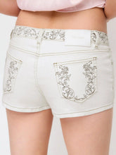Washed Stretch Denim Low Rise Embroidery Detail Shorts