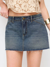 Washed Denim Low Rise A-line Mini Skirt With Metal Detail