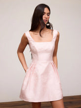 Jacquard Sculptural Square Neck Bowknot Flared Mini Dress