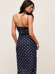 Mesh Polka Dot Lace Panel High Rise Mermaid Maxi Dress