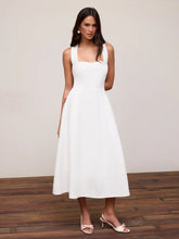 Square Neck Solid Criss Cross Ruffle Midi Dress