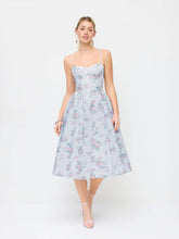 Textured Sculptural Floral Sweetheart Floral High Rise Flared Midi Dress