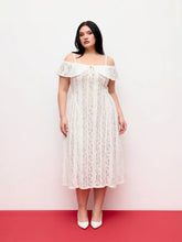 Lace Off-Shoulder Knotted Flared Maxi Dress Curve & Plus