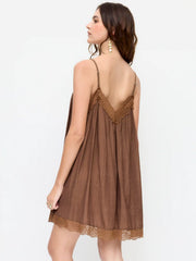 Lace Trim V-neck A-line Mini Dress