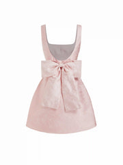 Jacquard Sculptural Square Neck Bowknot Flared Mini Dress