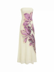 Chiffon Bandeau Floral Backless Mermaid Maxi Dress