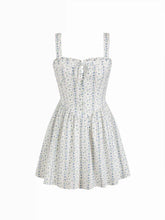 Cotton-blend Ditsy Floral Square Neck Ruffled Flared Mini Dress