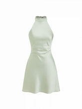 Satin Halter Neckline Backless Bowknot A-line Mini Dress