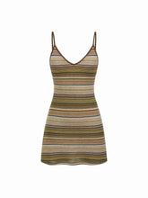 Knit V-neck Striped Flared Mini Dress