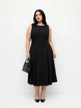 Boat Neck Pleated A-line Midi Cami Dress Curve & Plus