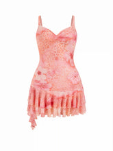 Mesh Sweetheart Neckline Floral Asymmetrical Layered Ruffle Hem Mini Dress Curve & Plus
