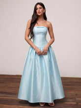 Satin Sculptural High Rise Strapless Bowknot Flared Maxi Dress