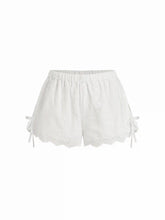 Cotton Low Rise Embroidery Tie Side Split Pointed Hem Oversized Shorts