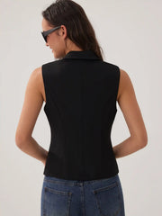 V-neck Zipper Waist Blazer Vest