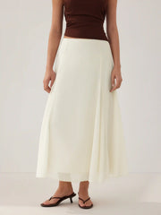 Chiffon Mid Rise Draped A-line Maxi Skirt
