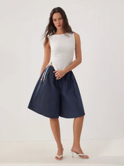 Cotton Mid Rise Drawstring Oversized Bermuda Shorts