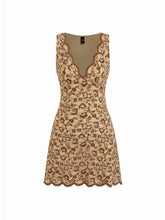 Flocking Lace V-neck A-line Mini Dress