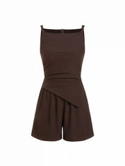 Square Neck Zipper Back Pocket Romper