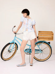 Mid Rise Lace Drawstring Scallop Hem Shorts