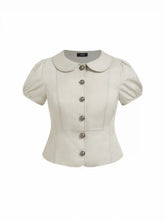 Cotton-blend Peter Pan Collar Puff Sleeve Blouse Curve & Plus