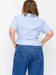Cotton-blend Stripe Wrap Short Sleeve Blouse Curve & Plus