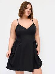 V-neck Ruched Mid Rise Shirred Flared Mini Dress Curve & Plus