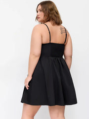 V-neck Ruched Mid Rise Shirred Flared Mini Dress Curve & Plus