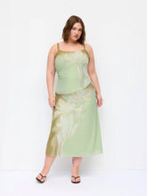 Mesh Floral Wrap Cami Top & Mid Rise A-line Maxi Skirt Set Curve & Plus
