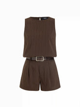 Round Neckline Striped Top & Mid Rise Striped Shorts Set with Belt