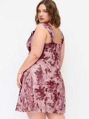 Mesh Sweetheart Neck Floral Lace Trim Knotted Mini Dress Curve & Plus