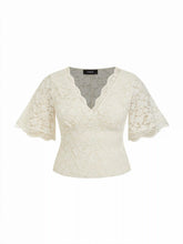 V-Neck Guipure Lace Ruffle Sleeve Crop Top Curve & Plus