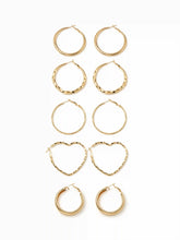 5 PAIRS HEART & CIRCLE HOOP EARRINGS SET