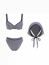 Striped Sweetheart Underwire Cheeky Bikini Set With Headscarf