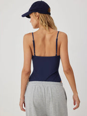 High Stretch V-neck Lace Trim Cami Bodysuit