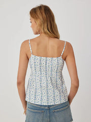 Cotton-blend Floral Scoop Neck Lace Trim Bowknot Oversized Cami Blouse
