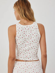 Cotton-blend Floral Scoop Neck Crop Tank Top