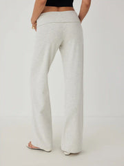 High Stretch Cotton-blend Fold Over Low Rise Straight Leg Trousers