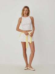 Cotton-blend Floral Scoop Neck Crop Tank Top